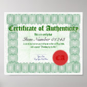 Drucken eines Echtheitszeugnisses Poster (Vorne)