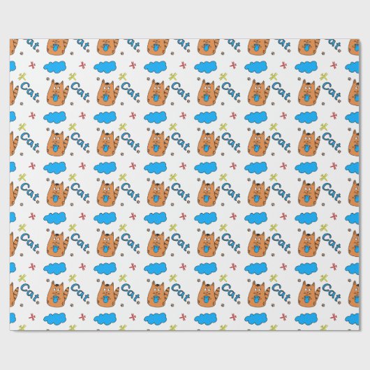 Drucken mit einer niedlichen Katze im Cartoon mit  Geschenkpapier (Flach)