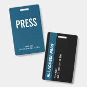 Drücken Sie das Abzeichen All Access Pass Event Bl Ausweis (Vorder- & Rückseite)