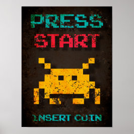 Drücken Sie die Taste Start Coin Arcade Pixel einf Poster
