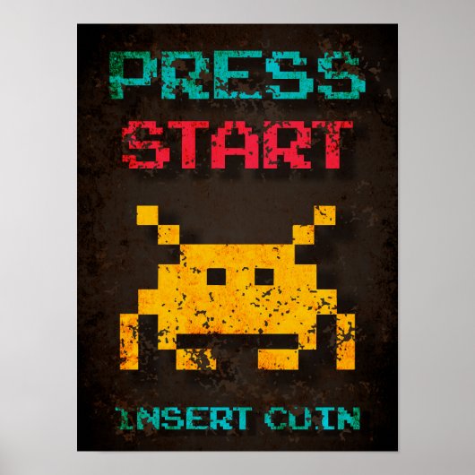 Drücken Sie die Taste Start Coin Arcade Pixel einf Poster (Vorne)