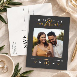 Drücken Sie Play auf Forever Photo Hochzeit Save t Ankündigungspostkarte