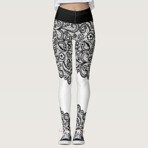 Drücken Sie sich schwarz u. weißes Spitzen- Leggings