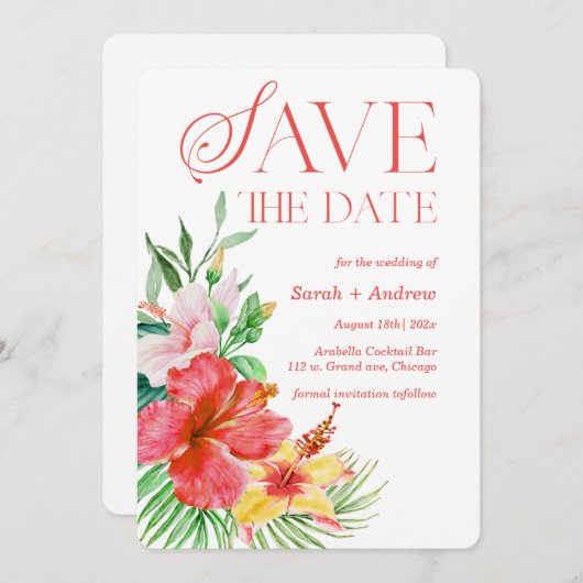 Drucken von tropischer Save the Date Vorlage (Vorne/Hinten)