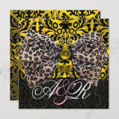 DRUCKENDE LEOPARD FUR BOW GOLD BLACK DAMASK MONOGR EINLADUNG (Vorne/Hinten)