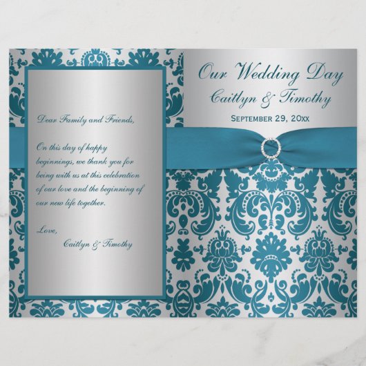 DRUCKENDES RIBBON Silver, Aquamarin Damask Wedding (Vorderseite)