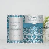 DRUCKENDES RIBBON Silver, Aquamarin Damask Wedding (Stehend Vorderseite)