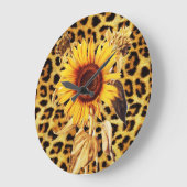 DRUCKER LEOPARFUR UND SUNFLOWER GROßE WANDUHR (Winkel)