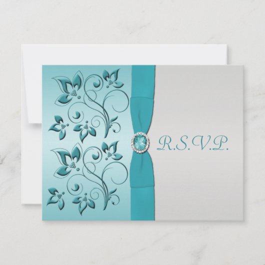 DRUCKER RIBBON Aqua, Silbererwiderungskarte RSVP Karte (Vorderseite)