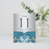 DRUCKER RIBBON Aquamarin Damask Tischnummer Postka (Stehend Vorderseite)