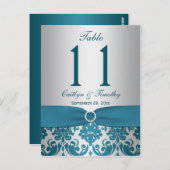 DRUCKER RIBBON Aquamarin Damask Tischnummer Postka (Vorne/Hinten)