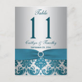 DRUCKER RIBBON Aquamarin Damask Tischnummer Postka (Vorderseite)