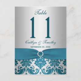 DRUCKER RIBBON Aquamarin Damask Tischnummer Postka