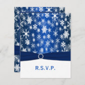 DRUCKER RIBBON Blue, White Snowflakes RSVP Card (Vorne/Hinten)