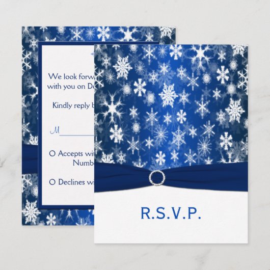 DRUCKER RIBBON Blue, White Snowflakes RSVP Card (Vorne/Hinten)