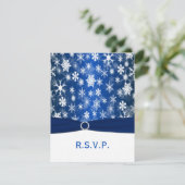 DRUCKER RIBBON Blue, White Snowflakes RSVP Card Karte (Stehend Vorderseite)