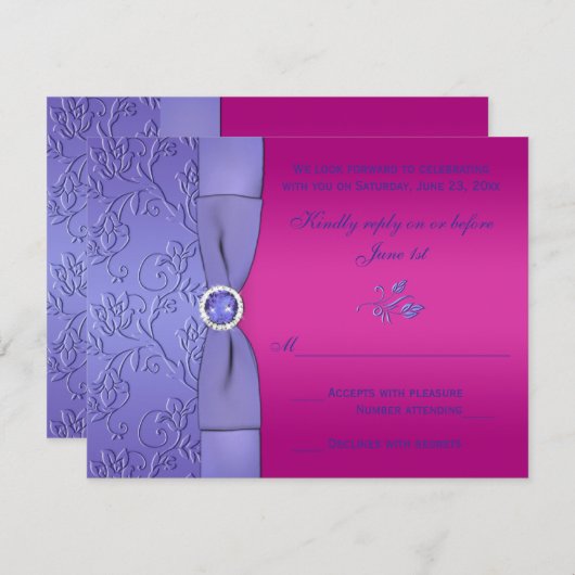 DRUCKER RIBBON Fuchsia, Lila florale RSVP-Karte Einladung (Vorne/Hinten)