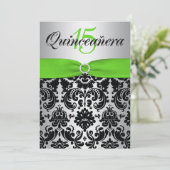 DRUCKER RIBBON Green Silver Black Quinceanera Einladung (Stehend Vorderseite)