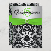 DRUCKER RIBBON Green Silver Black Quinceanera Einladung (Vorne/Hinten)