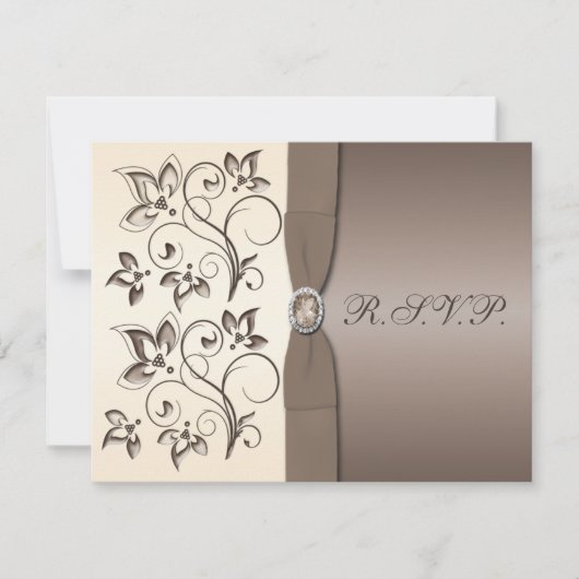 DRUCKER RIBBON Mocha, Elfenbeinblume RSVP-Karte RSVP Karte (Vorderseite)
