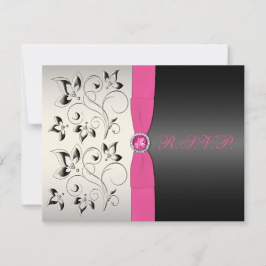 DRUCKER RIBBON Pink Black Silver Floral RSVP Card (Vorderseite)