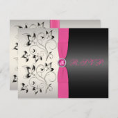 DRUCKER RIBBON Pink Black Silver Floral RSVP Card (Vorne/Hinten)