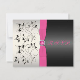 DRUCKER RIBBON Pink Black Silver Floral RSVP Card Karte
