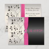 DRUCKER RIBBON Pink Black Silver Floral RSVP Card Karte (Vorne/Hinten)