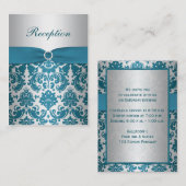 DRUCKER RIBBON-Silber, Aquamarine Damask-Verschlus Begleitkarte (Vorne/Hinten)
