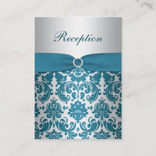 DRUCKER RIBBON-Silber, Aquamarine Damask-Verschlus Begleitkarte (Vorderseite)