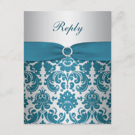 DRUCKER RIBBON-Silber, Aquamarine Damaskus-Antwort RSVP Karte