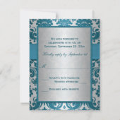 DRUCKER RIBBON-Silber, Aquamarine Damaskus-Antwort RSVP Karte (Rückseite)