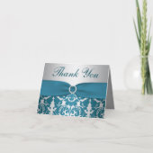 DRUCKER RIBBON Silver, Aquamarin Damask Danke Kart (Vorderseite)