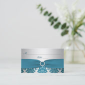 DRUCKER RIBBON Silver, Aquamarin Damask Platzkarte (Stehend Vorderseite)