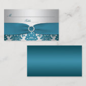 DRUCKER RIBBON Silver, Aquamarin Damask Platzkarte (Vorne/Hinten)