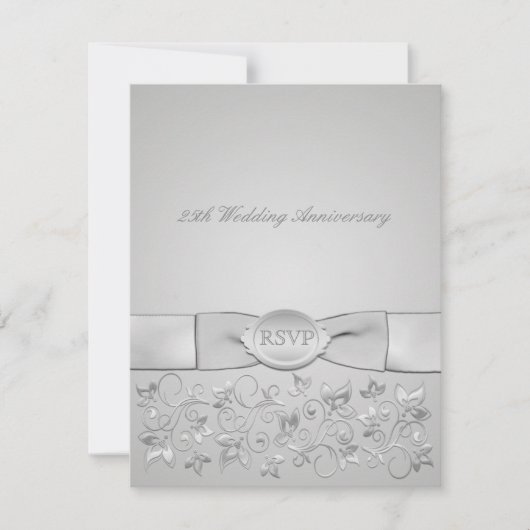 DRUCKER RIBBON Silver Grey Floral RSVP-Karte RSVP Karte (Vorderseite)