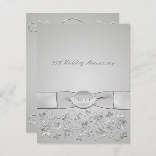 DRUCKER RIBBON Silver Grey Floral RSVP-Karte RSVP Karte (Vorne/Hinten)