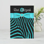 DRUCKER RIBBON Zebra Glitzer Bat Mitzvah Einladung (Stehend Vorderseite)