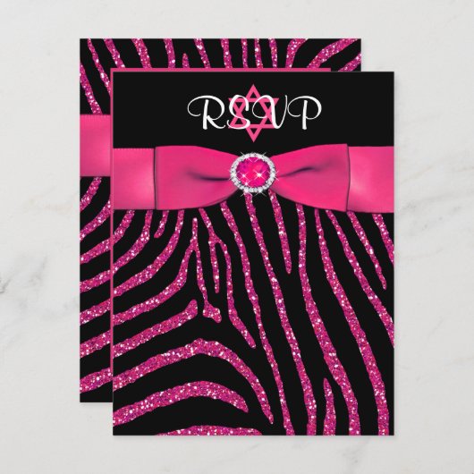 DRUCKER RIBBON Zebra, rosafarbener IMITAT Glitzer Einladung (Vorne/Hinten)