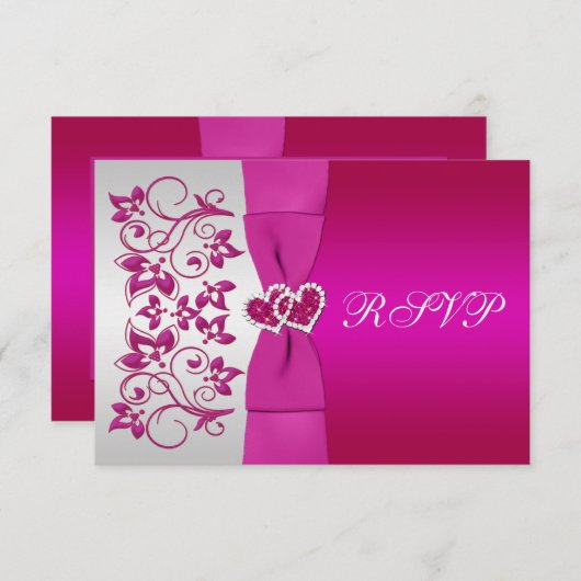 DRUCKER RIBBONPink, Silberflorwiedergabekarte Einladung (Vorne/Hinten)