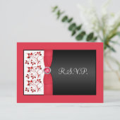 DRUCKER RIBBONschwarzer, roter, weißer Blumenbewei Einladung (Stehend Vorderseite)