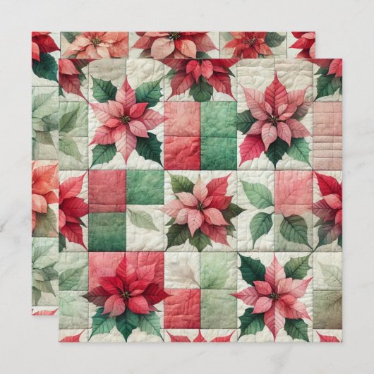 Druckfarben-Patchwork-Poinsettia-Papier Einladung (Vorne/Hinten)