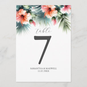 Druckfarben-Tischnummer-Peach-Hibisken Einladung