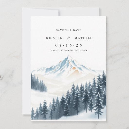 Druckgebirge mit Wasserfarbe Save The Date (Vorderseite)