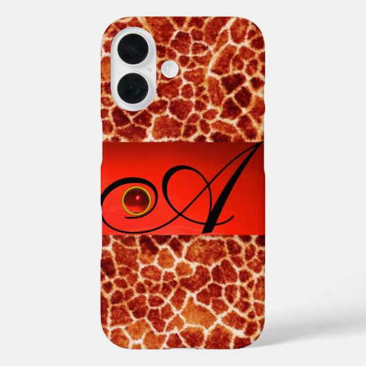 DRUCKGIRAFFE-HAUT-ROTE RUBY GEMSTONE-MONOGRAMM, Case-Mate iPhone HÜLLE (Rückseite)