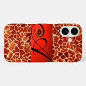 DRUCKGIRAFFE-HAUT-ROTE RUBY GEMSTONE-MONOGRAMM, Case-Mate iPhone HÜLLE (Rückseite (Horizontal))