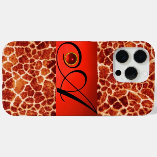 DRUCKGIRAFFE-HAUT-ROTE RUBY GEMSTONE-MONOGRAMM, Case-Mate iPhone HÜLLE (Rückseite (Horizontal))