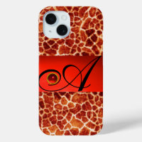DRUCKGIRAFFE-HAUT-ROTE RUBY GEMSTONE-MONOGRAMM,