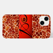 DRUCKGIRAFFE-HAUT-ROTE RUBY GEMSTONE-MONOGRAMM, Case-Mate iPhone HÜLLE (Rückseite (Horizontal))