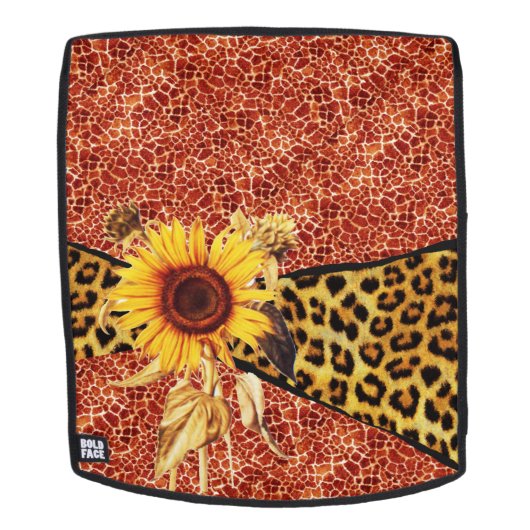 DRUCKGIRAFFE, LEOPARD FUR RIBBON UND SUFLOWER RUCKSACK (Abnehmbare Front)